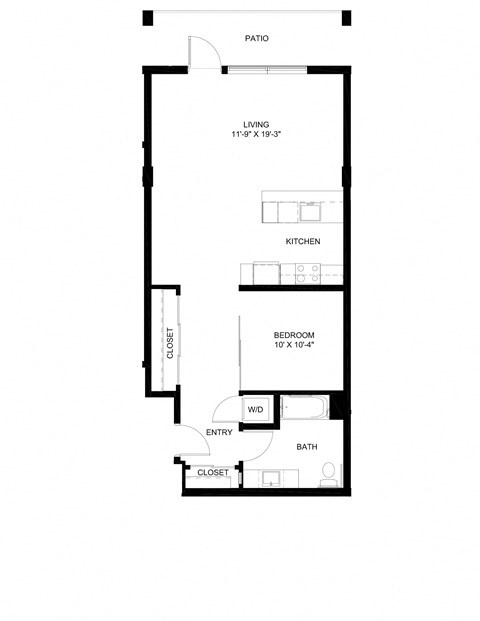 Floor plan for 1 bed, 1 bath, 811 sqft